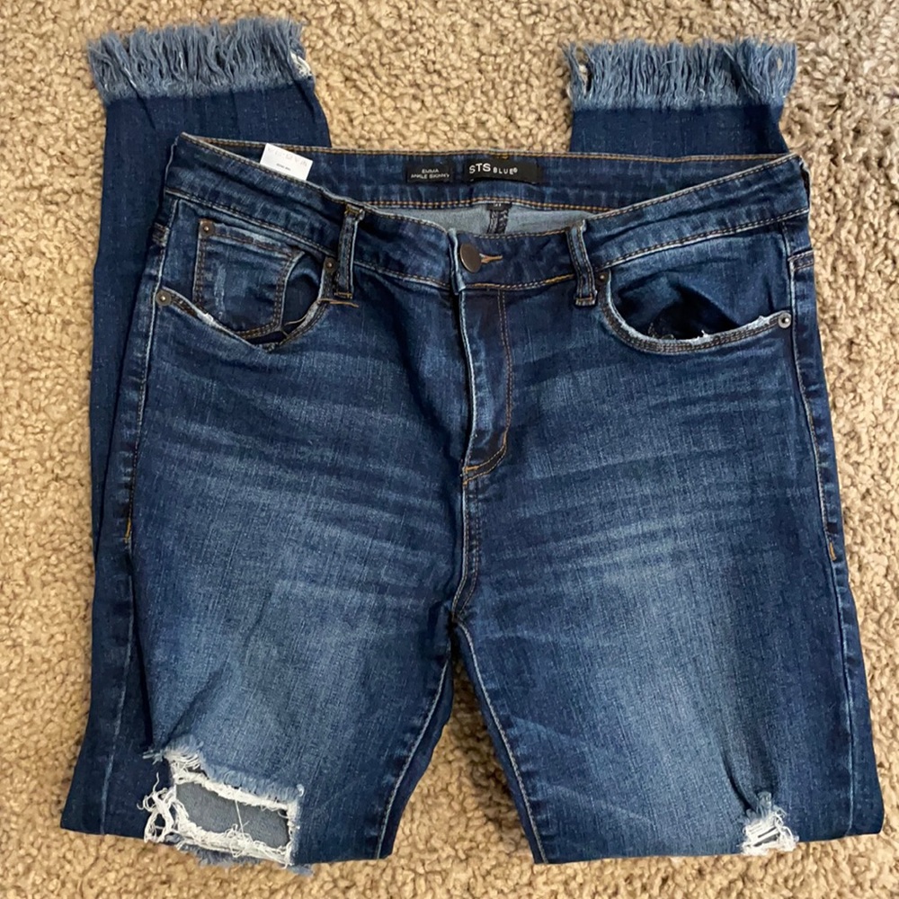 STS Blue “Emma” skinny cropped jeans w/ raw fringe hem 31 - Picture 2 of 7